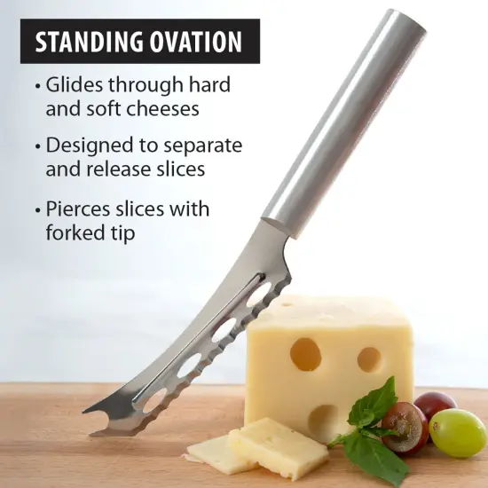 Rada Serrated Cheese Knife, Stainless Steel, Hand-Sharpened, 5.25 inch Forked Tip, Cutout Blade Knives, Aluminum Handle {3}