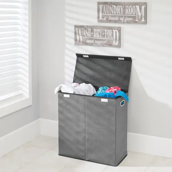 mDesign Divided Laundry Hamper Basket with Lid and Handles {2}