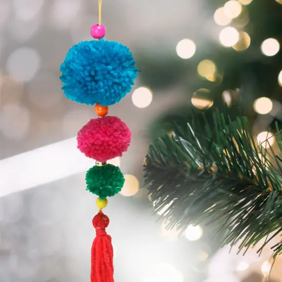 Northlight 10.25" Sky Blue and Pink Pom-pom Hanging Christmas Ornament Multi {3}