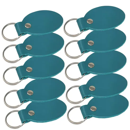 Oval Leather Keychains Kit &ndash; Full-Grain Latigo, DIY Personalization Ready, 10 Pack Jade {1}