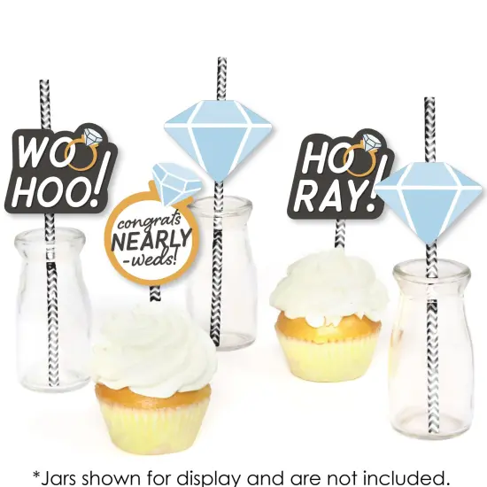 Big Dot of Happiness Just Engaged - Black and White - Paper Straw Decor - Engagement Party Striped Decorative Straws - Set of 24 {6}