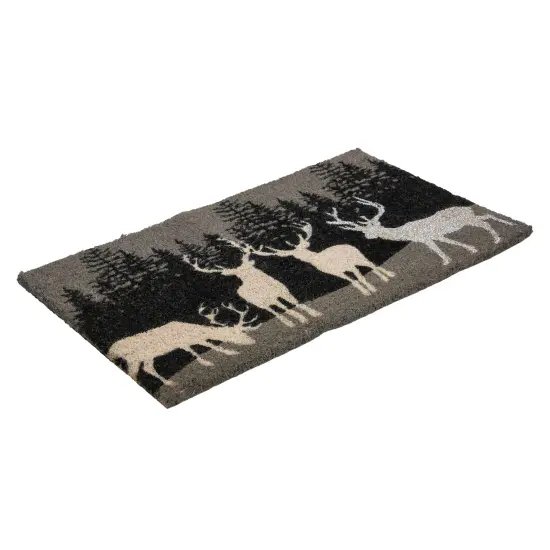 Northlight Natural Coir Rectangular Forest Reindeer Christmas Doormat 18" x 30" Black {5}