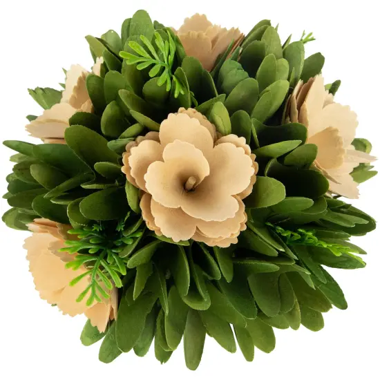 Northlight 9" Tan Poppy Wooden Flowers Standing Bouquet Bundle Green {4}
