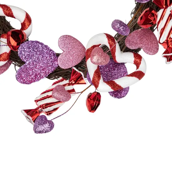 Northlight Candies and Hearts Valentine's Day Wreath - 16" - Pink and Purple {4}
