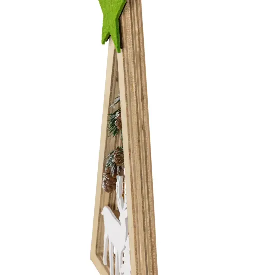 Northlight Lighted Wooden Christmas Tree with Star and Reindeer Woodland Scene - 15" Ivory {7}