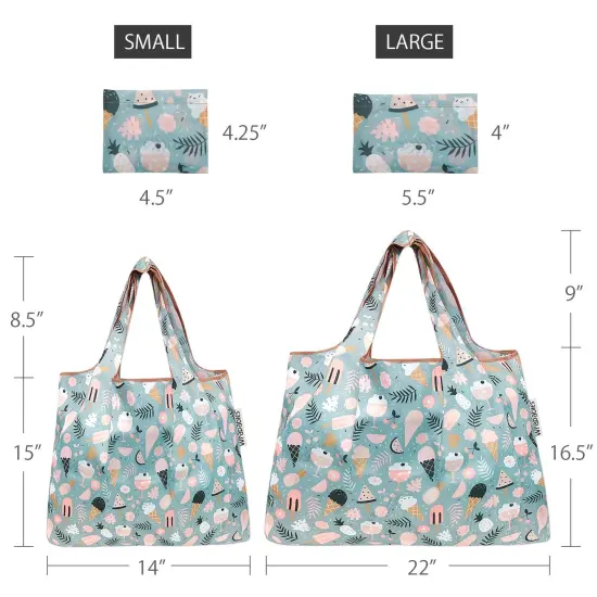 Wrapables Large & Small Foldable Tote Nylon Reusable Grocery Bags, Set of 2 Gray French Bulldogs {7}