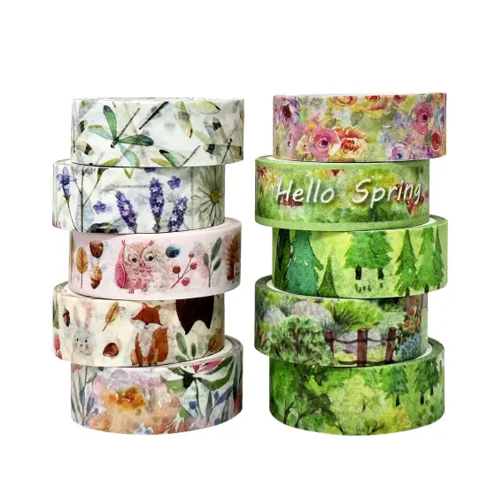 Wrapables Decorative Washi Tape for Scrapbooking, Stationery, Diary, Card Making (10 Rolls), Hello Spring {1}