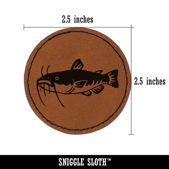 Freshwater Catfish Fish Fishing Round Iron-On Engraved Faux Leather Patch Applique - 2.5" Brown {3}