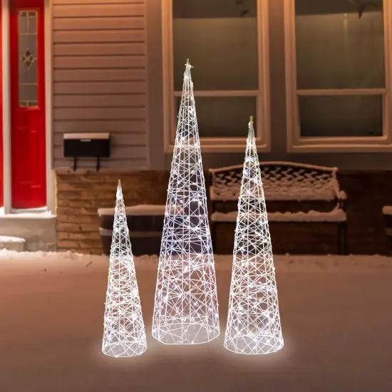Northlight LED Lighted Twinkle Outdoor Christmas Cone Trees - 39.5" - Silver - Set of 3 White {3}