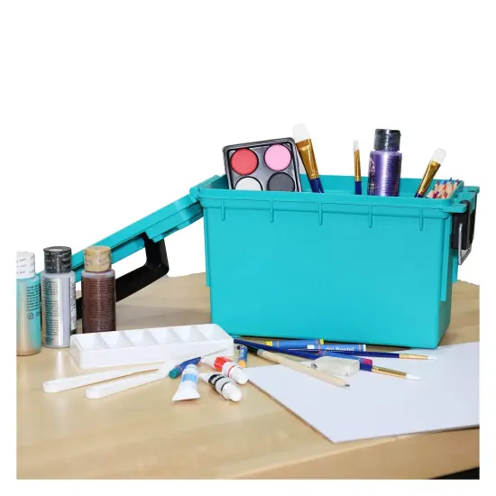 Stackable Craft Storage Box with Handle, Locking Art Supply Box, Plastic Storage Containers with Lids, Craft Organizer Box, Teal {4}