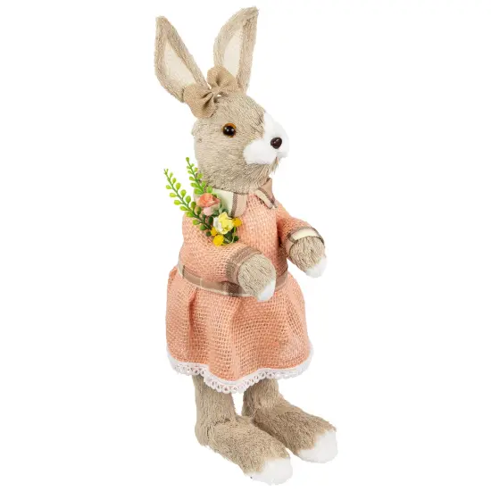 Northlight Rustic Girl Rabbit Easter Figure with Flowers - 15.25" - Beige {6}