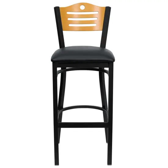 Emma and Oliver Slat Back Metal Restaurant Dining Barstool Nat/BlackVYL/Black {2}