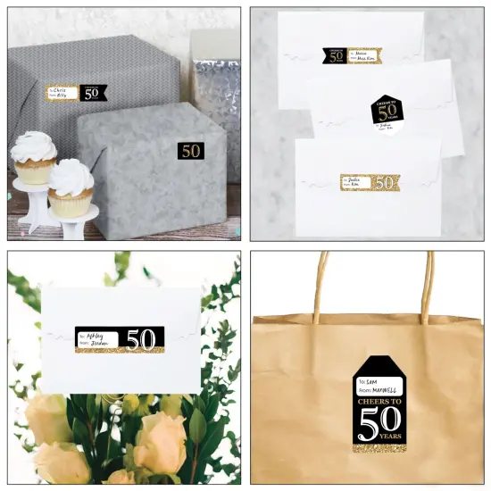 Big Dot of Happiness Adult 50th Birthday - Gold - Assorted Birthday Party Gift Tag Labels - To and From Stickers - 12 Sheets - 120 Stickers {7}