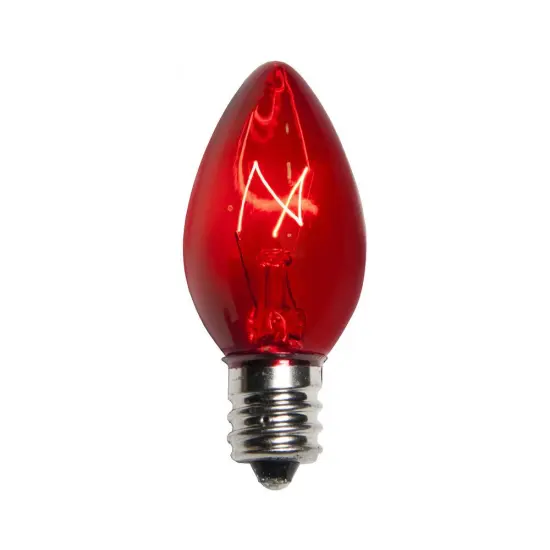 25Pk - Wintergreen 5W C7 Red Triple Dipped Transparent Incandescent Bulbs {1}