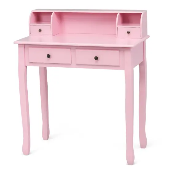 Costway Writing Desk Mission White Home Office Computer Desk 4 Drawer White\Black\Pink {1}