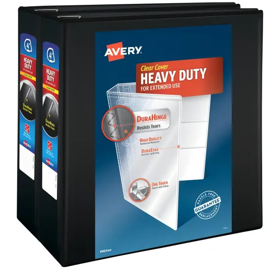 Avery Heavy-Duty View 3 Ring Binders, 4" One Touch Slant Rings, 2 Black Binders (79874) {1}