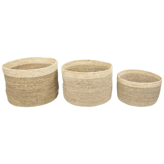 Northlight Set of 3 Twisted Weave and Zig Zag Sewn Seagrass Storage Baskets 16.5" Beige {1}
