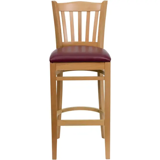 Emma and Oliver 2 Pack Vertical Slat Back Wooden Restaurant Barstool BurgundyVYL/Natural {2}