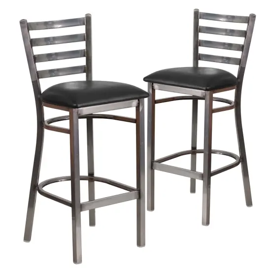 Emma and Oliver 2 Pack Clear Coated Ladder Back Metal Restaurant Barstool BlackVinyl/ClearCoat {2}