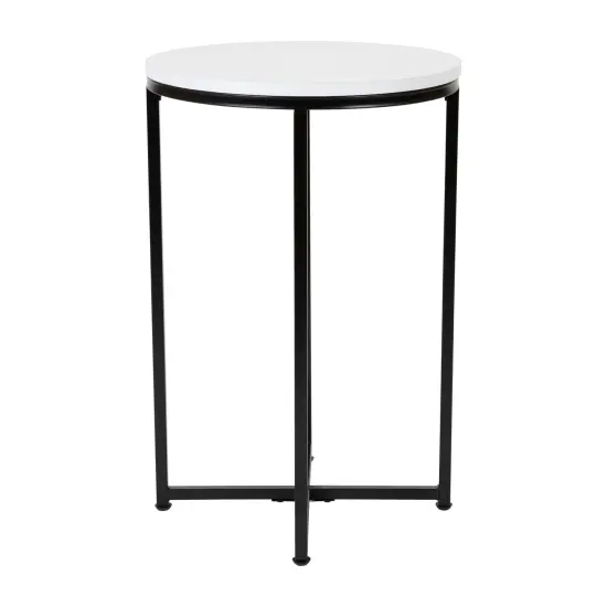 Merrick Lane Fairdale End Table with Round Cross Brace Frame Clear/Matte Black {8}