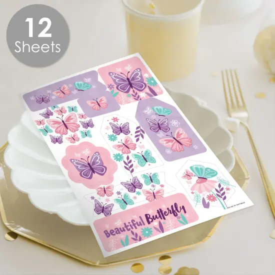 Big Dot of Happiness Beautiful Butterfly - Floral Baby Shower or Birthday Party Favor Sticker Set - 12 Sheets - 120 Stickers {3}