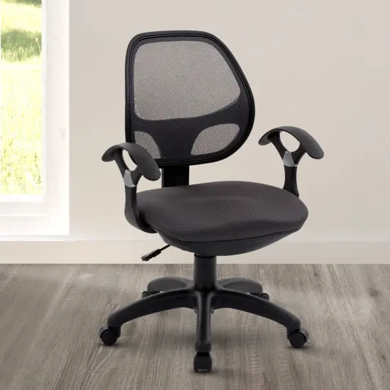Techni Office Solutions 33.5" Black and Gray Contemporary Midback Mesh Task Office Chair {6}