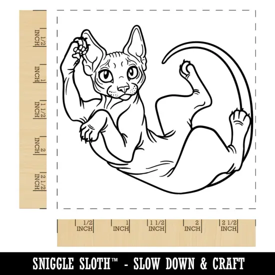 Playful Sphynx Hairless Cat Square Rubber Stamp for Stamping Crafting {1}