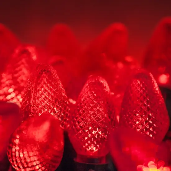 25 Red C9 LED Christmas Lights, Green Wire, 8" Spacing {2}