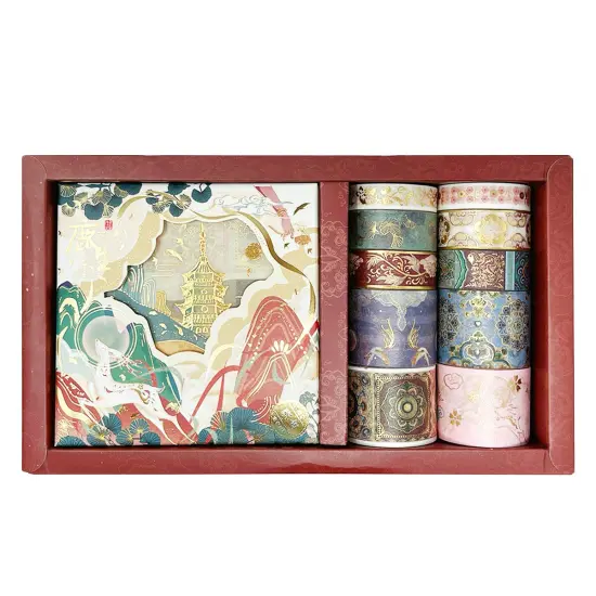 Wrapables Decorative Gold Foil Washi Tape and Sticker Set for Stationery, Diary, Card Making (10 Rolls & 10 Sheets) Scenic Burgundy {1}