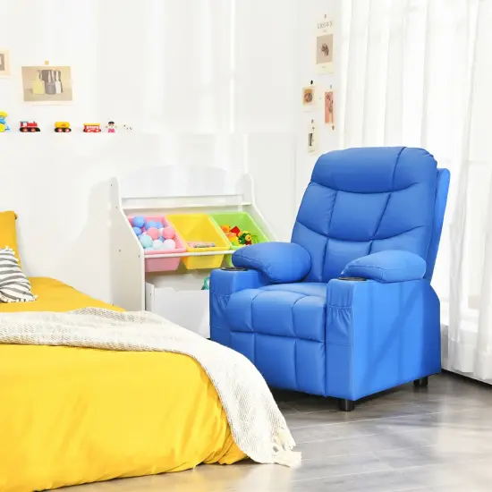 Kids Recliner Chair with Cup Holders Suitable for Children's Room, Living Room and Bedroom Blue {6}