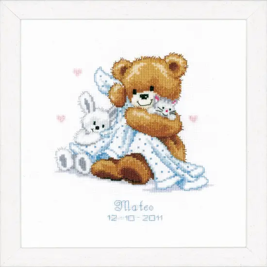 Vervaco Counted Cross Stitch Kit 6.75"X7"-Bear With Blanket On Aida {4}
