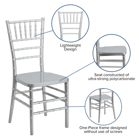 Emma and Oliver Wedding & Event Resin Stacking Chiavari Dining Chair Silver {2}