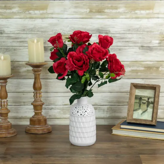 Allstate Rose Artificial Floral Bush Spray - 18" - Red {3}