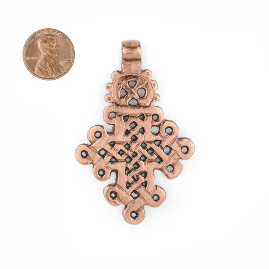 Copper Coptic Cross Pendant (66x43mm): Authentic Ethiopian East African Design for Jewelry & Necklace Making {2}