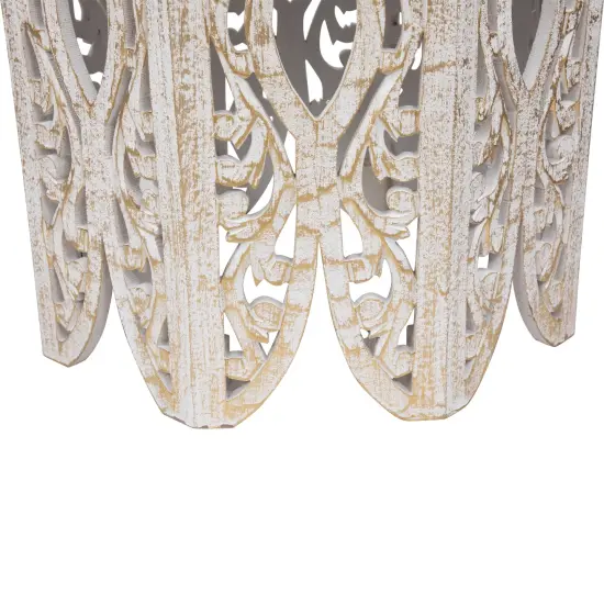 Northlight 18" Antique White and Brushed Gold Carved Octagonal Side Table {6}