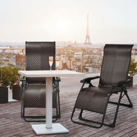 Costway 2PCS Patio Rattan Zero Gravity Lounge Chair Folding Recliner Adjustable Headrest {3}