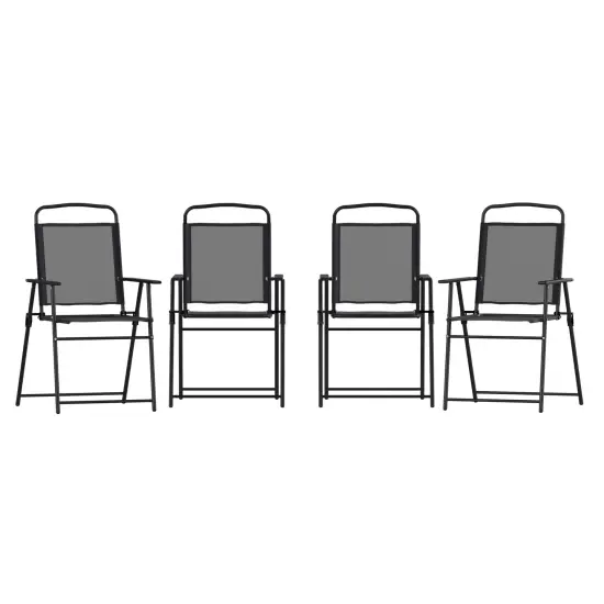 Emma and Oliver Munroe Set of 4 Textilene Folding Sling Style Patio Chairs with Armrests Gray {6}