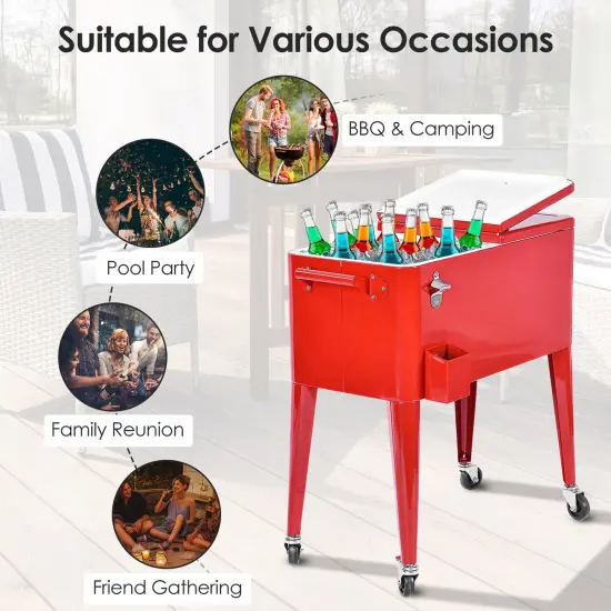 Red Portable Outdoor Patio Cooler Cart {5}