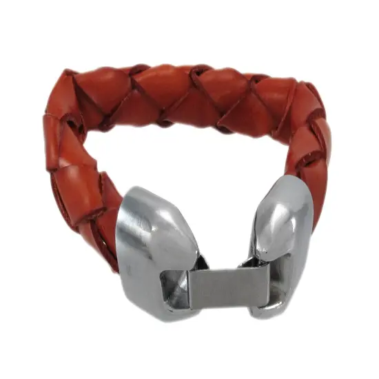 Brown Leather Round Braided Bracelet 7 Inch {3}