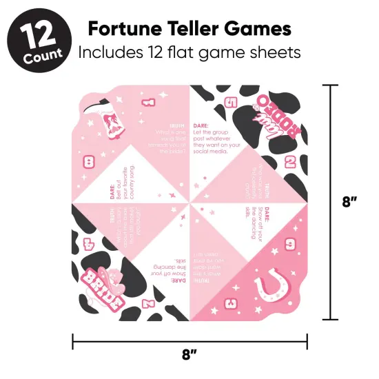 Big Dot of Happiness Last Rodeo - Pink Cowgirl Bachelorette Party Cootie Catcher Game - Truth or Dare Fortune Tellers - Set of 12 {5}