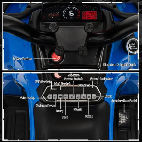 Kids Ride On Car Toy 4 Wheeler with MP3 and Headlights Ideal Gift for Birthdays or Christmas Blue {3}