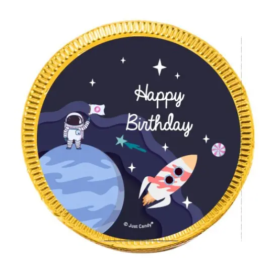 84 Pcs Space Galaxy Kid's Birthday Candy Party Favors Chocolate Coins with Gold Foil {3}