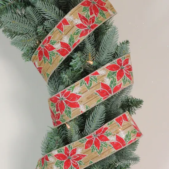 Northlight Red and Green Poinsettia Christmas Wired Craft Ribbon 2.5" x 16 Yards {3}