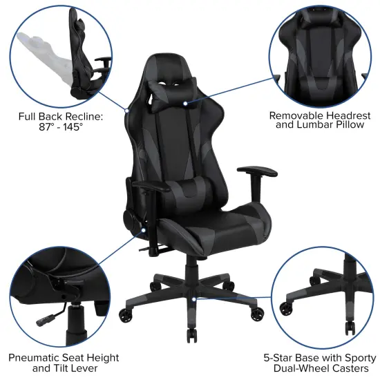 Emma and Oliver Z200 Gaming Chair Racing Office Ergonomic Computer PC Chair with Reclining Back Gray {2}