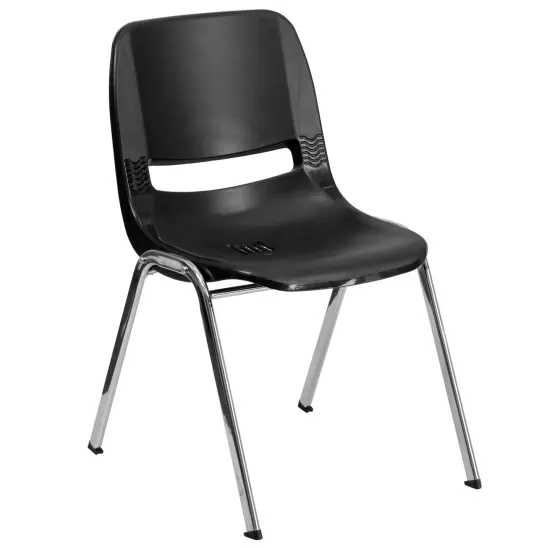 Emma and Oliver Ergonomic Chrome Stack Chair - 18" Seat Daycare Home School BlackPlastic/Chrome {2}
