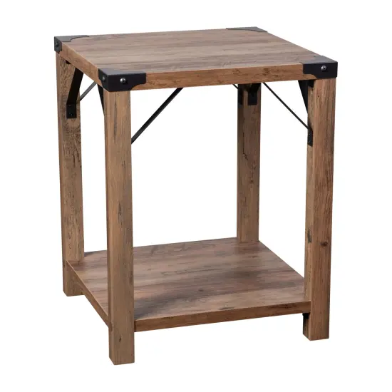 Merrick Lane Green River Modern Farmhouse Engineered Wood End Table and Powder Coated Steel Accents Rustic Oak {1}