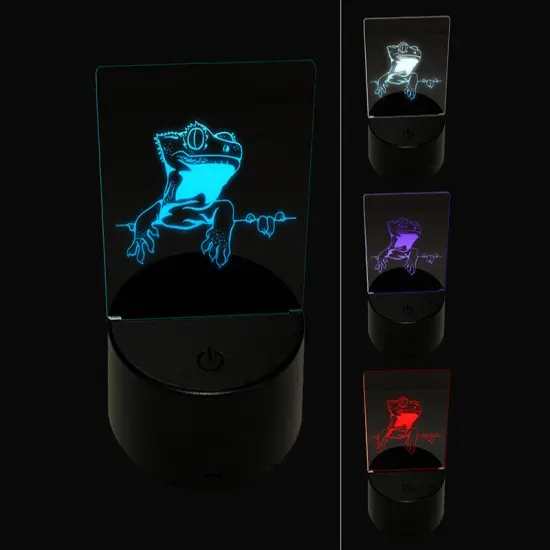 Crested Gecko on Ledge Lizard 3D Illusion LED Night Light Sign Nightstand Desk Lamp {1}