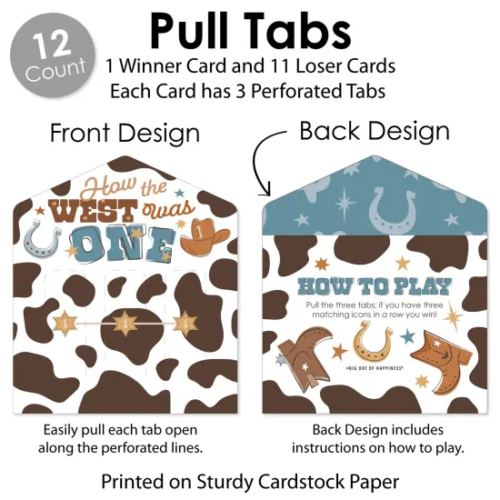 Big Dot of Happiness My First Rodeo - Little Cowboy 1st Birthday Party Game Pickle Cards - Pull Tabs 3-in-a-Row - Set of 12 {5}