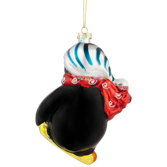Northlight Snowboarding Penguin Glass Christmas Ornament - 4.25" - Black, White and Red {6}