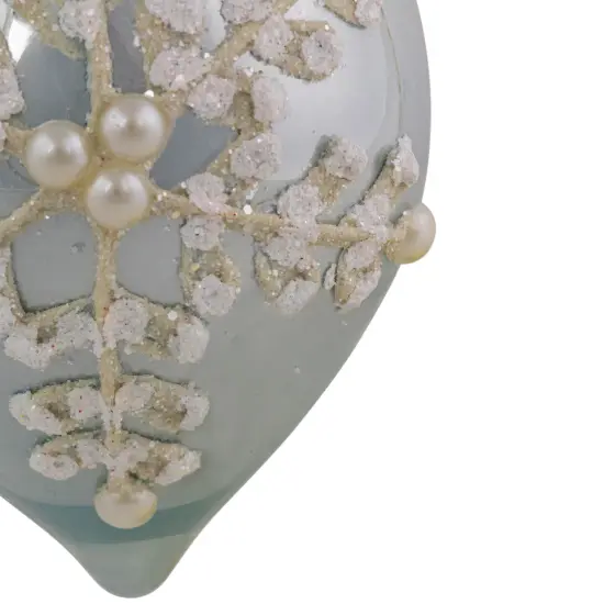 Northlight Set of 2 Shiny Artic Blue Textured Snowflakes Finial Christmas Glass Ornaments 5" {5}